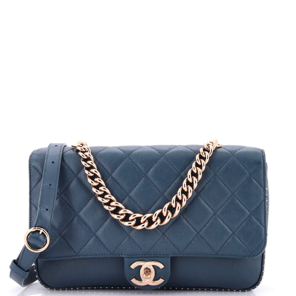 Chanel Large Chain Handle CC Flap Bag Quilted Caviar with Studded Detail
